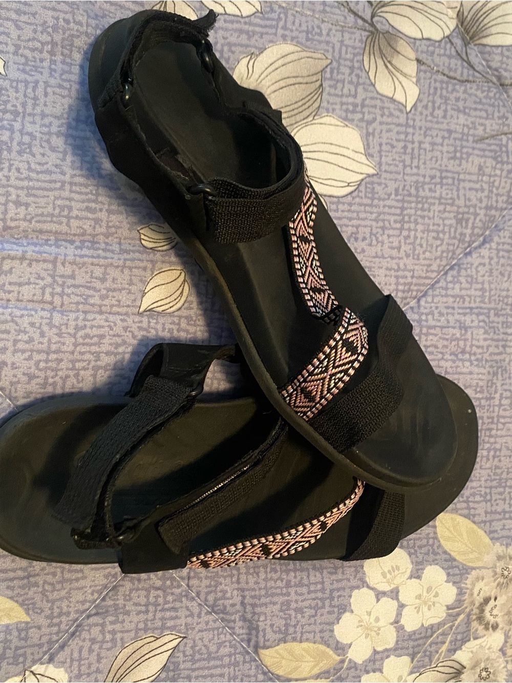 Skechers Black Sandals with Pink Patterned Straps